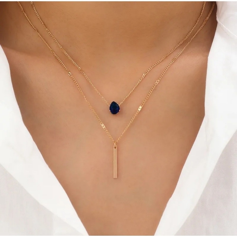 Layered Gold & Teardrop Pendant Necklace Women's Elegant Fashion Jewelry - Picture 2 of 4